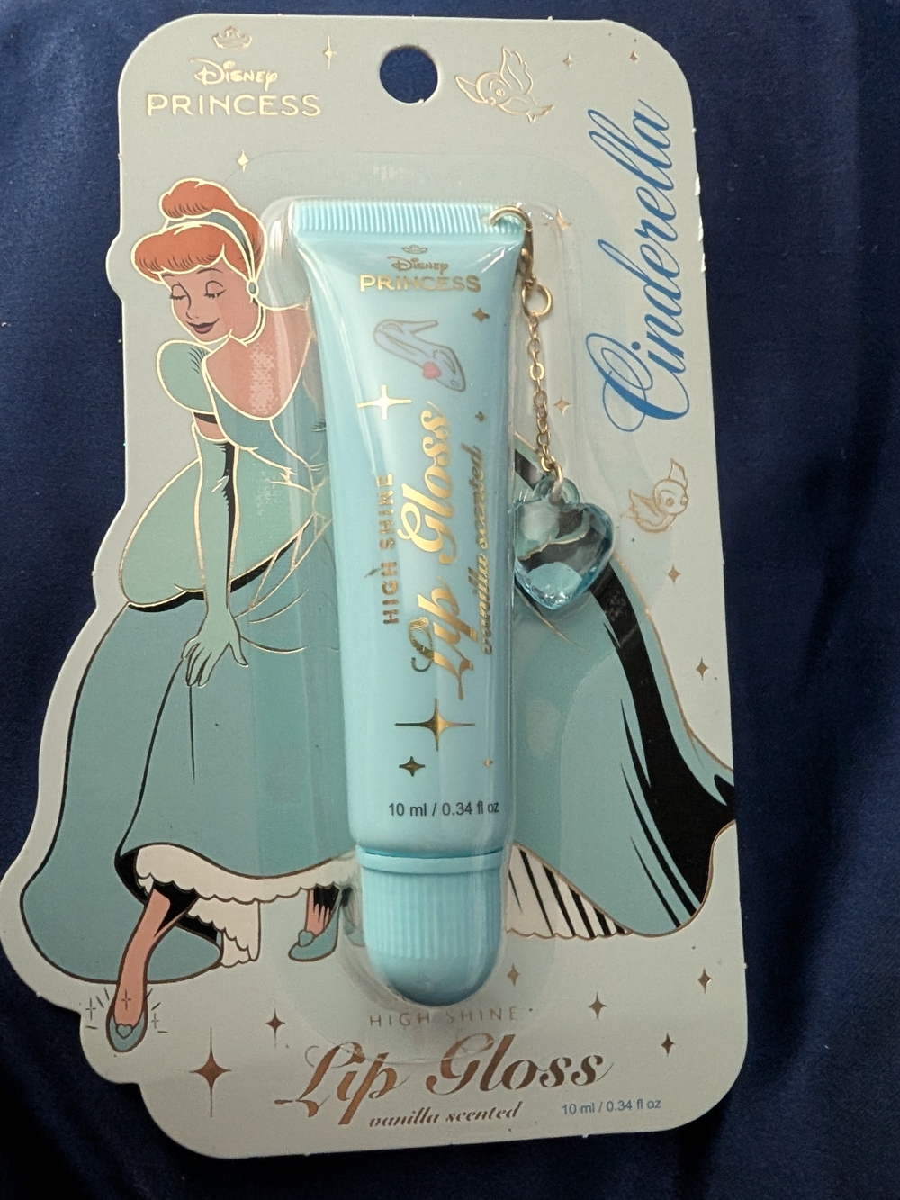 🟢 Disney Cinderella Light Blue High-Shine Lip Gloss with Charm